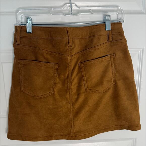 NOBO High Rise Faux Suede Mini Skirt Button Front Brown Size 11 - Picture 2 of 6